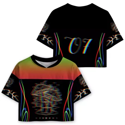 Soulisfree Cosmic Mushroom Glow Cropped Mesh Jersey