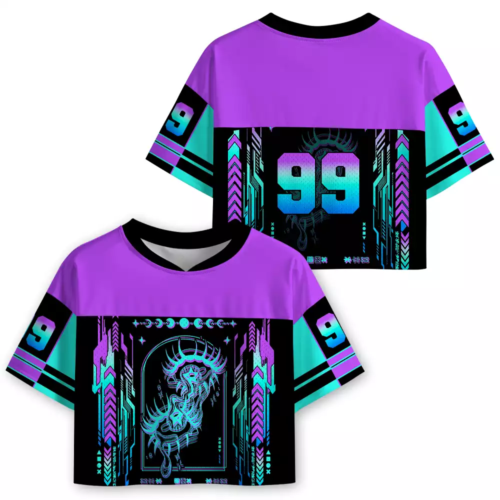 Soulisfree Cyber Goddess Moon Phase Illusion Cropped Mesh Jersey