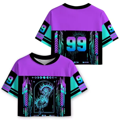 Soulisfree Cyber Goddess Moon Phase Illusion Cropped Mesh Jersey