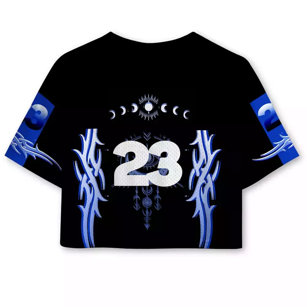 Soulisfree Lunar Eye Tribal Flame Illusion Cropped Mesh Jersey