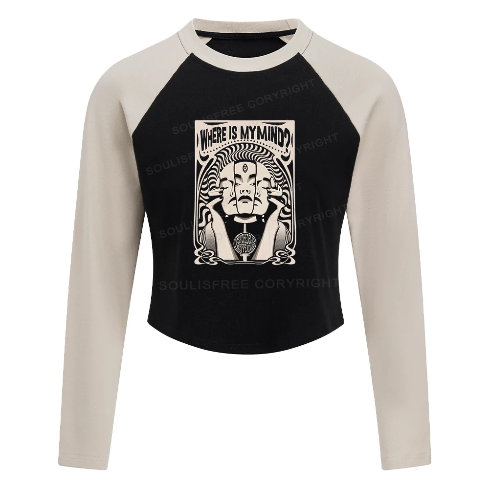 Where Is My Brain Color Block Raglan Long Sleeve Crop Top