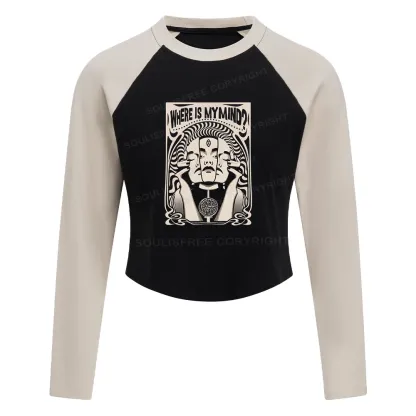 Where Is My Brain Color Block Raglan Long Sleeve Crop Top