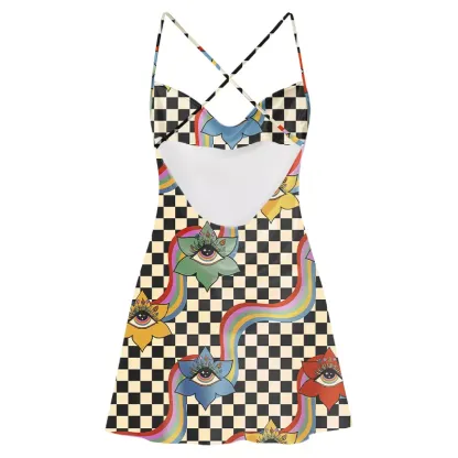 Soulisfree Cosmic Eye Garden Satin Mini Dress