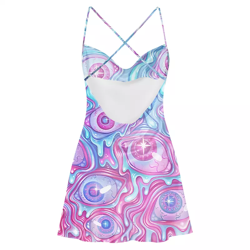 Soulisfree Pastel Flow Ocular Cowl Neck Satin Mini Dress