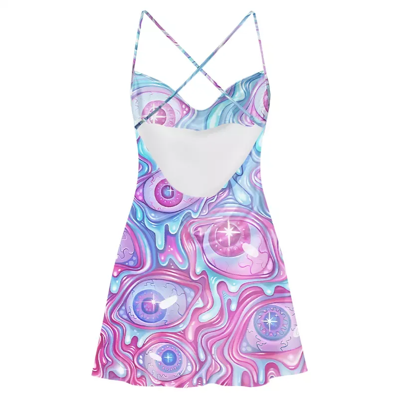 Soulisfree Pastel Flow Ocular Cowl Neck Satin Mini Dress