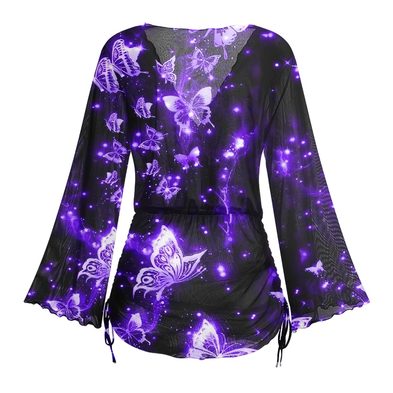 Soulisfree Neon Butterfly Sheer Mesh Cover Up