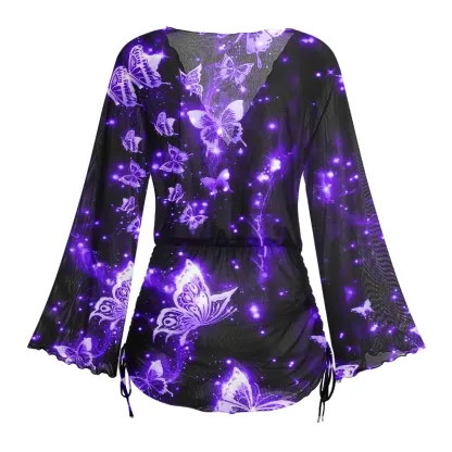 Soulisfree Neon Butterfly Sheer Mesh Cover Up