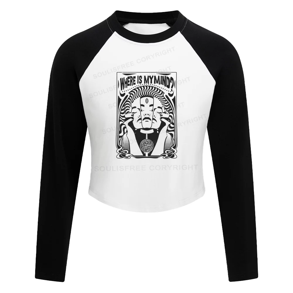 Where Is My Brain Color Block Raglan Long Sleeve Crop Top