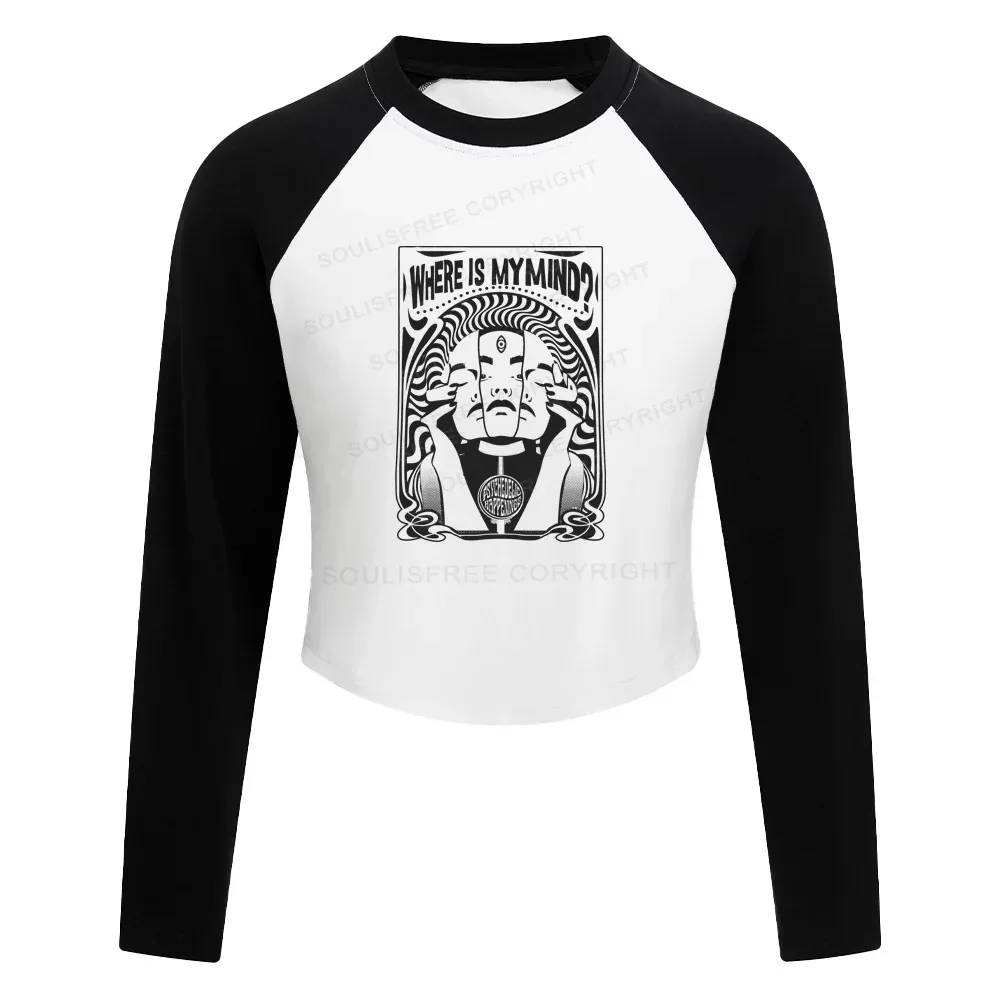 Designed Where Is My Brain Color Block Raglan Long Sleeve Crop Top