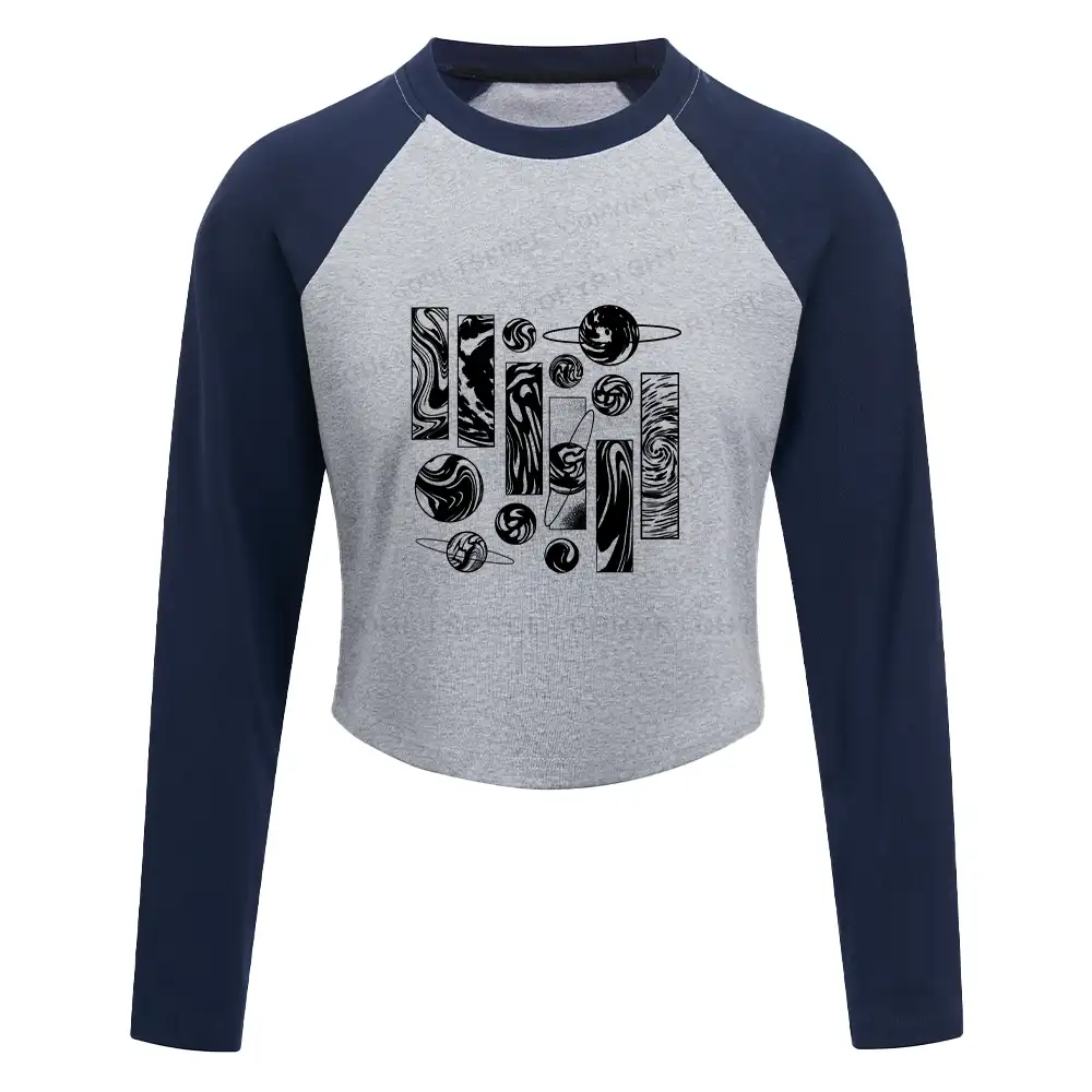 Galaxy Block Raglan Long Sleeve Crop Top
