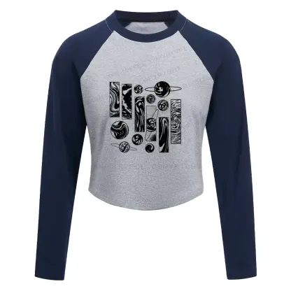 Galaxy Block Raglan Long Sleeve Crop Top