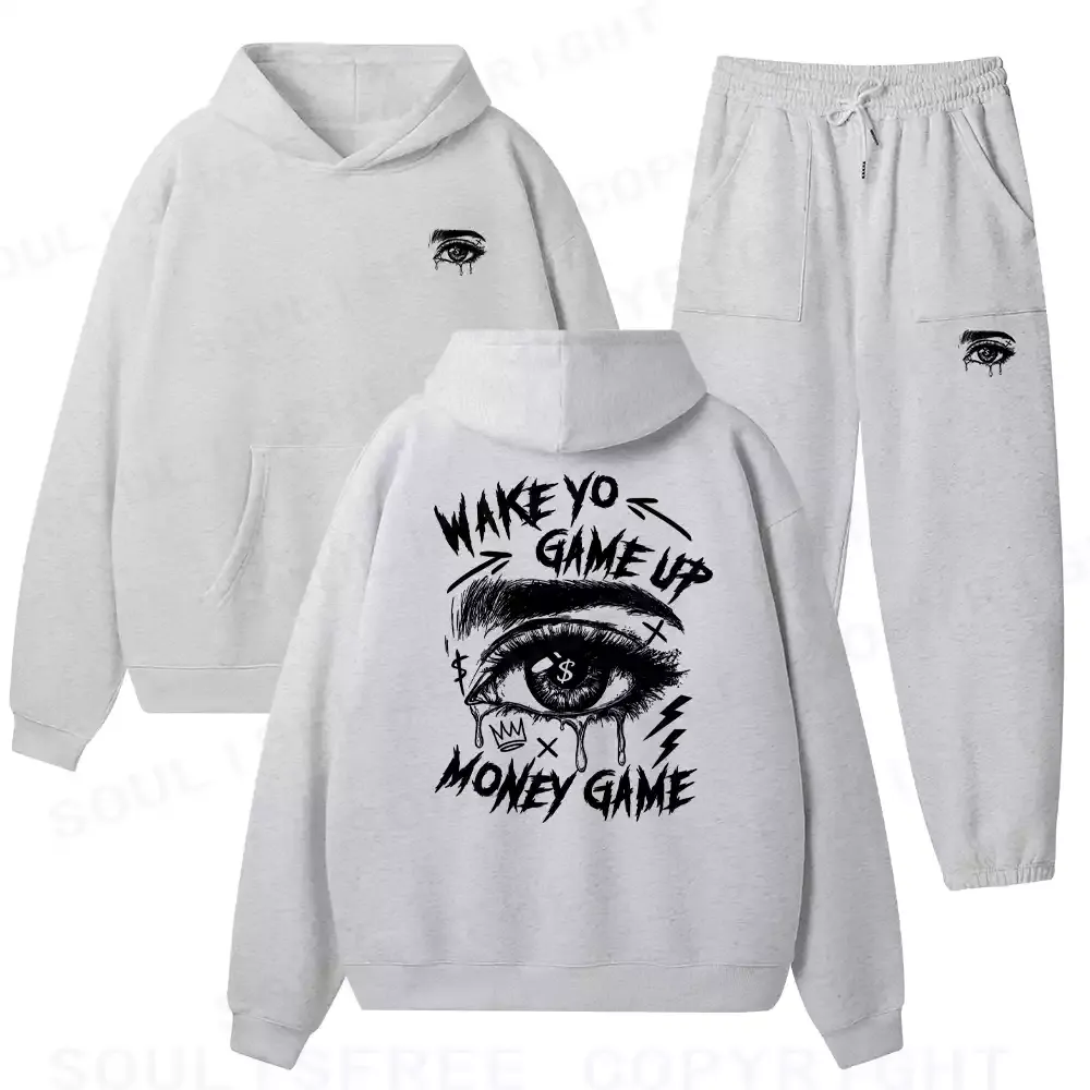 WAKE YO GAME UP Washed Fleece Hoodie Set