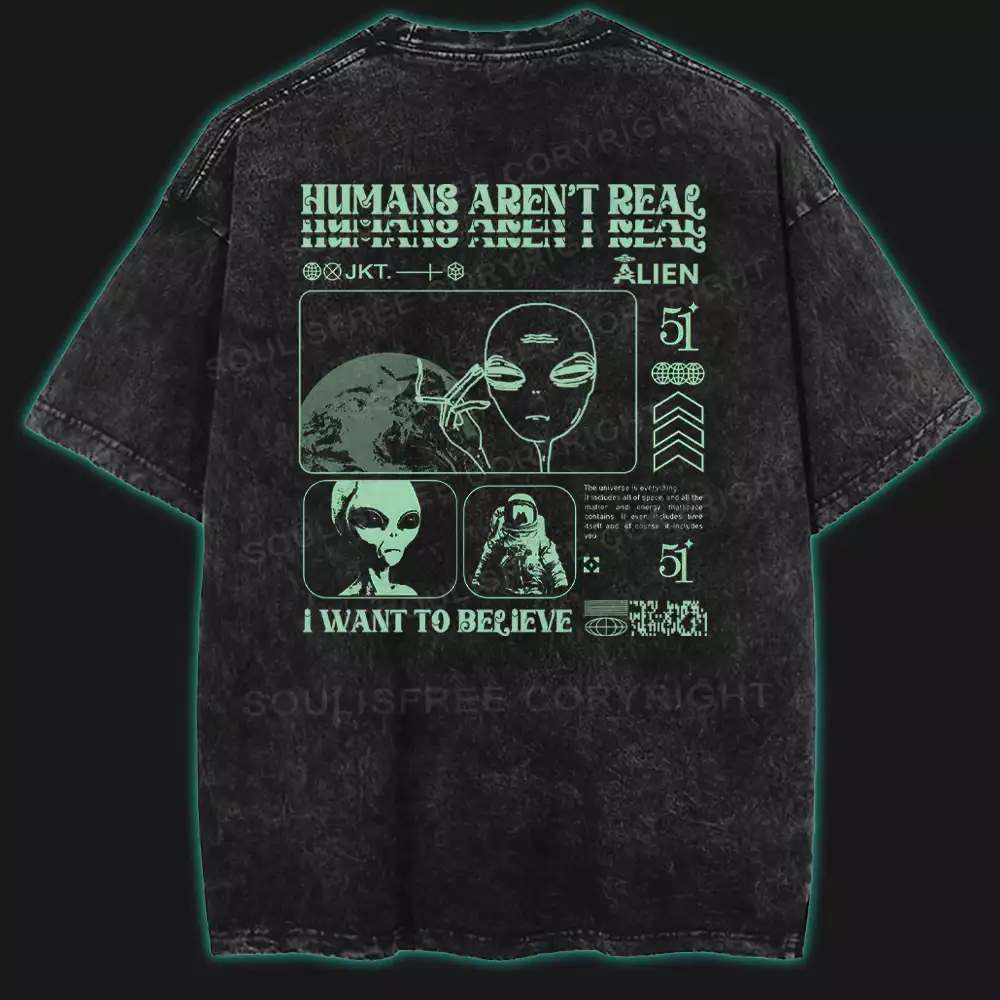 Human Aren't Real Washed Alien T-shirt