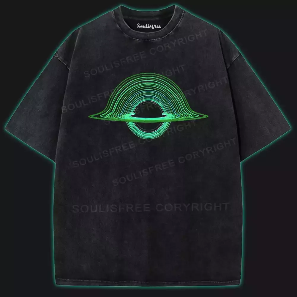 Designed Green Black Hole Washed Space T-shirt