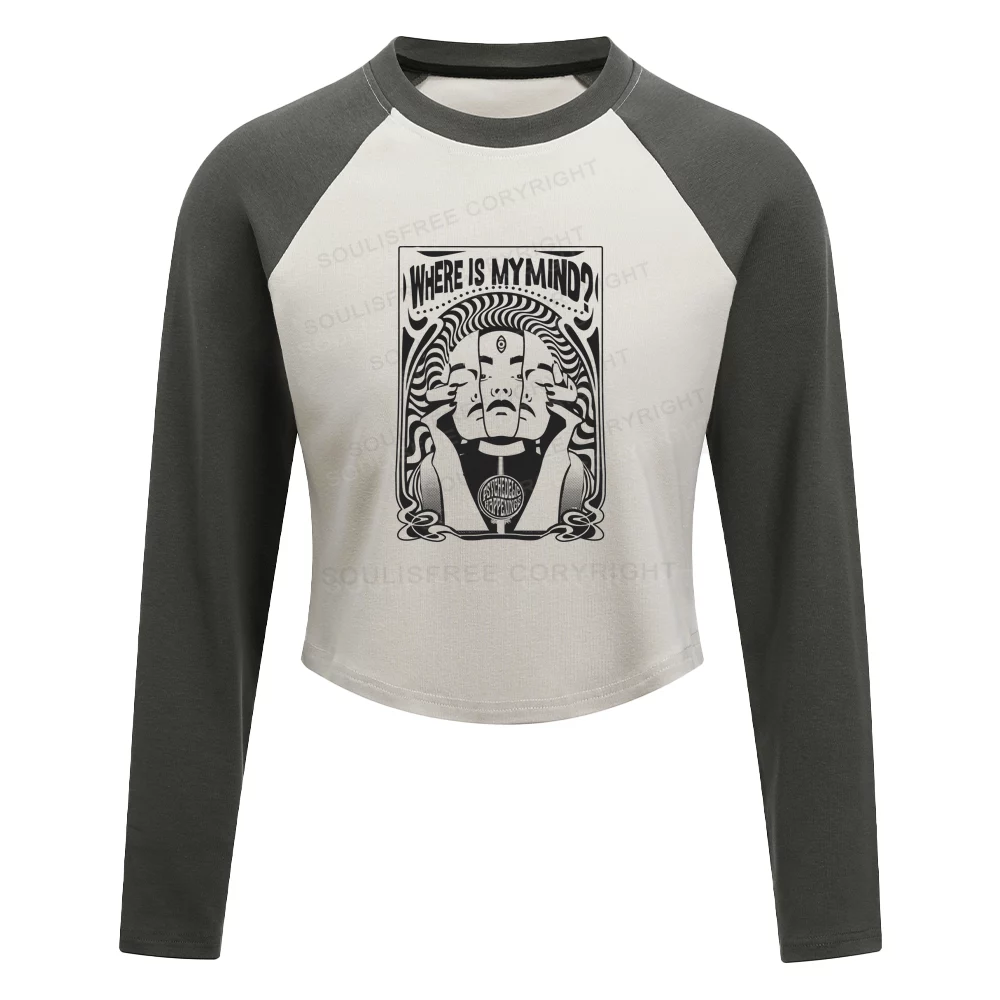 Where Is My Brain Color Block Raglan Long Sleeve Crop Top