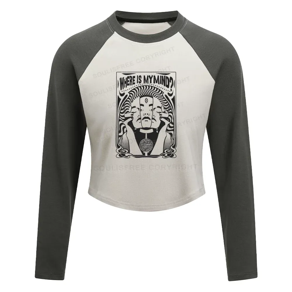 Where Is My Brain Color Block Raglan Long Sleeve Crop Top