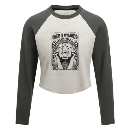 Where Is My Brain Color Block Raglan Long Sleeve Crop Top