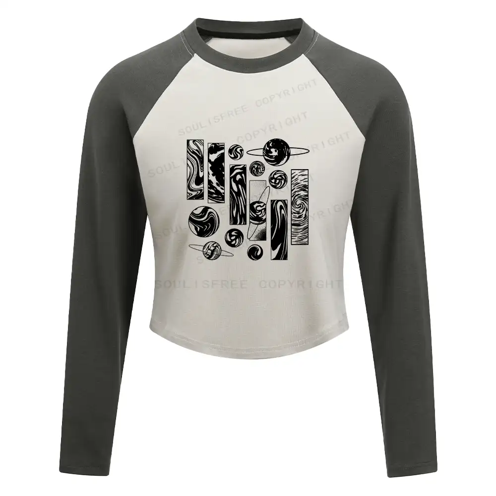 Galaxy Block Raglan Long Sleeve Crop Top