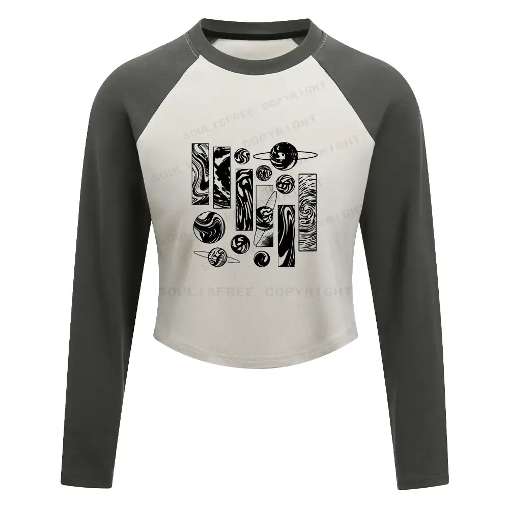 Galaxy Block Raglan Long Sleeve Crop Top