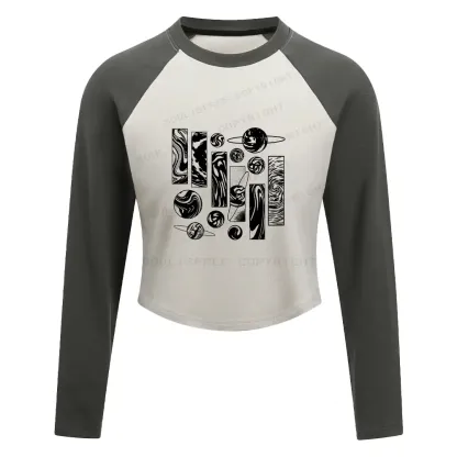 Galaxy Block Raglan Long Sleeve Crop Top