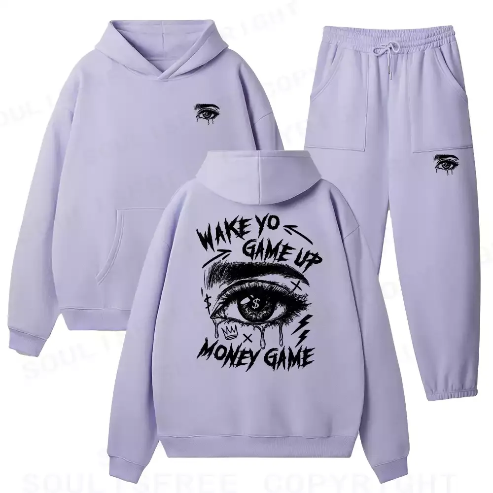 Designed WAKE YO GAME UP Washed Fleece Hoodie Set