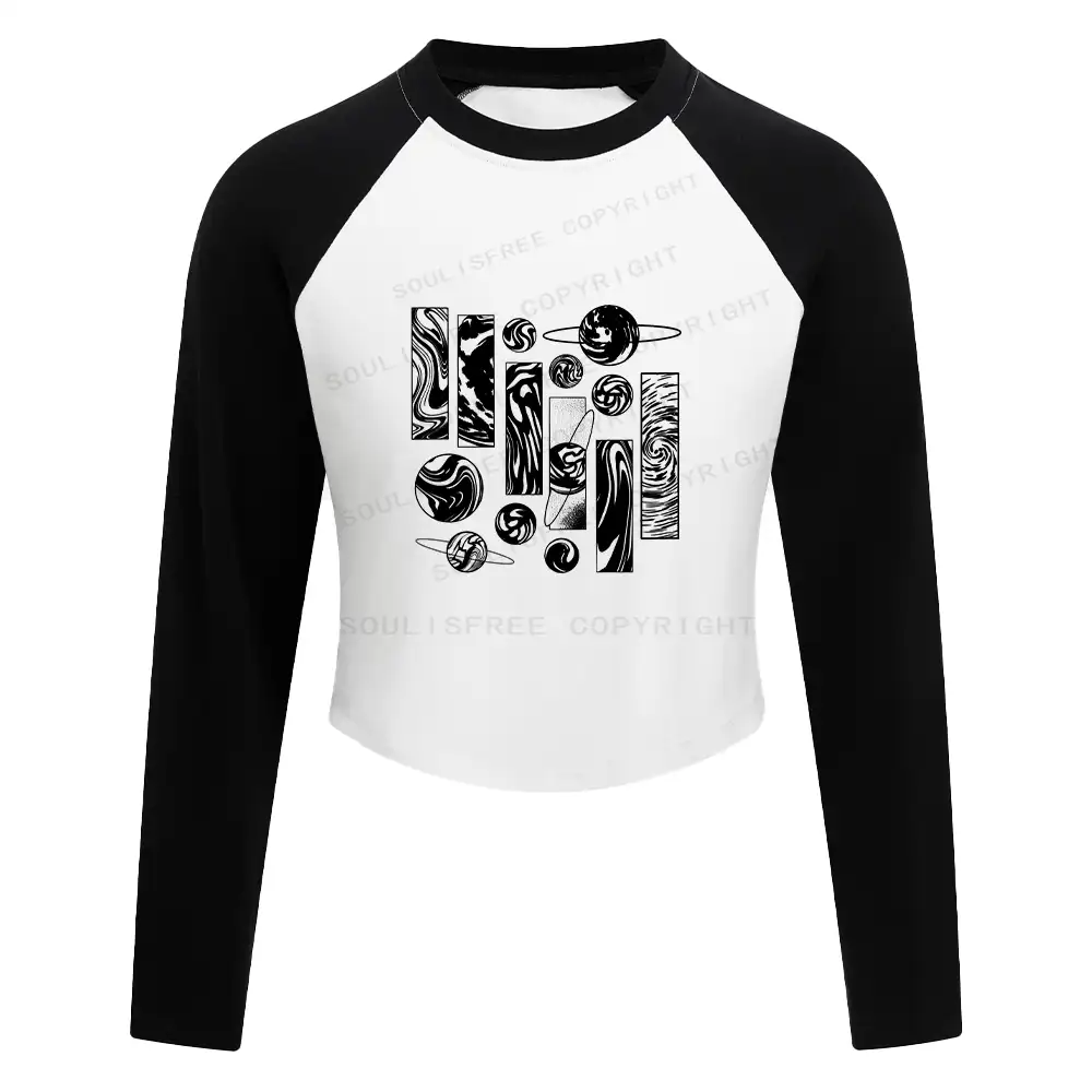 Galaxy Block Raglan Long Sleeve Crop Top