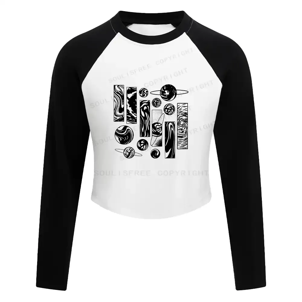 Galaxy Block Raglan Long Sleeve Crop Top