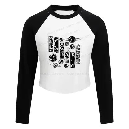 Galaxy Block Raglan Long Sleeve Crop Top