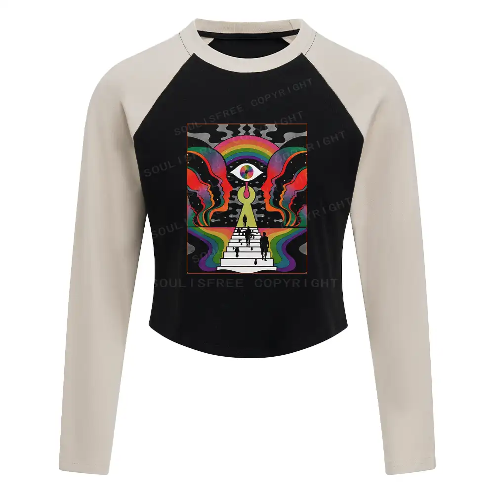 Step Into the Mind Block Raglan Long Sleeve Crop Top