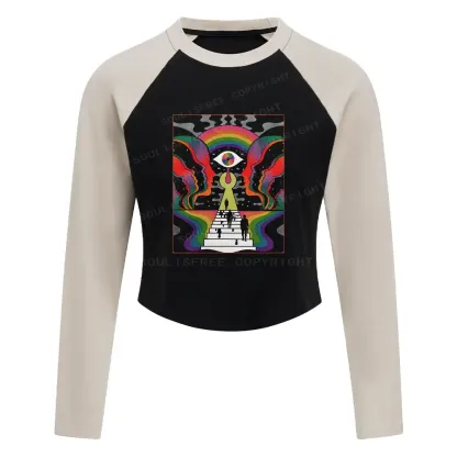 Step Into the Mind Block Raglan Long Sleeve Crop Top