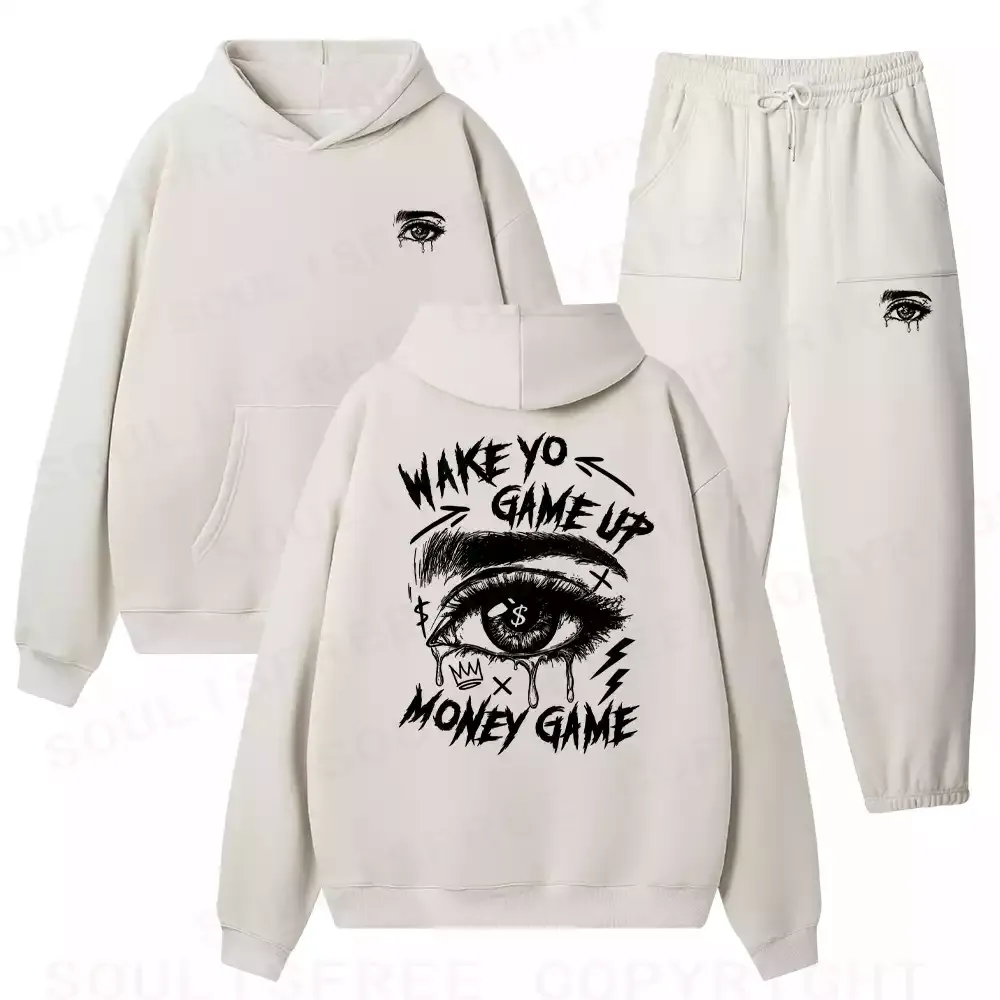 WAKE YO GAME UP Washed Fleece Hoodie Set