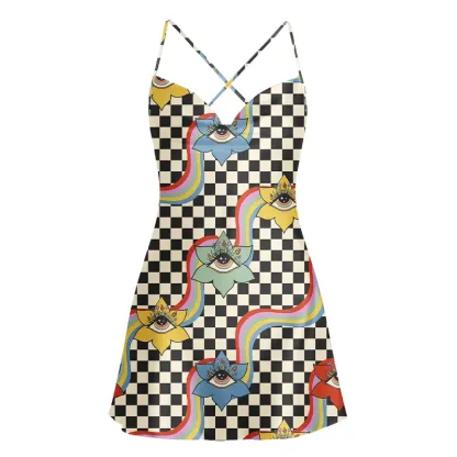 Soulisfree Cosmic Eye Garden Satin Mini Dress