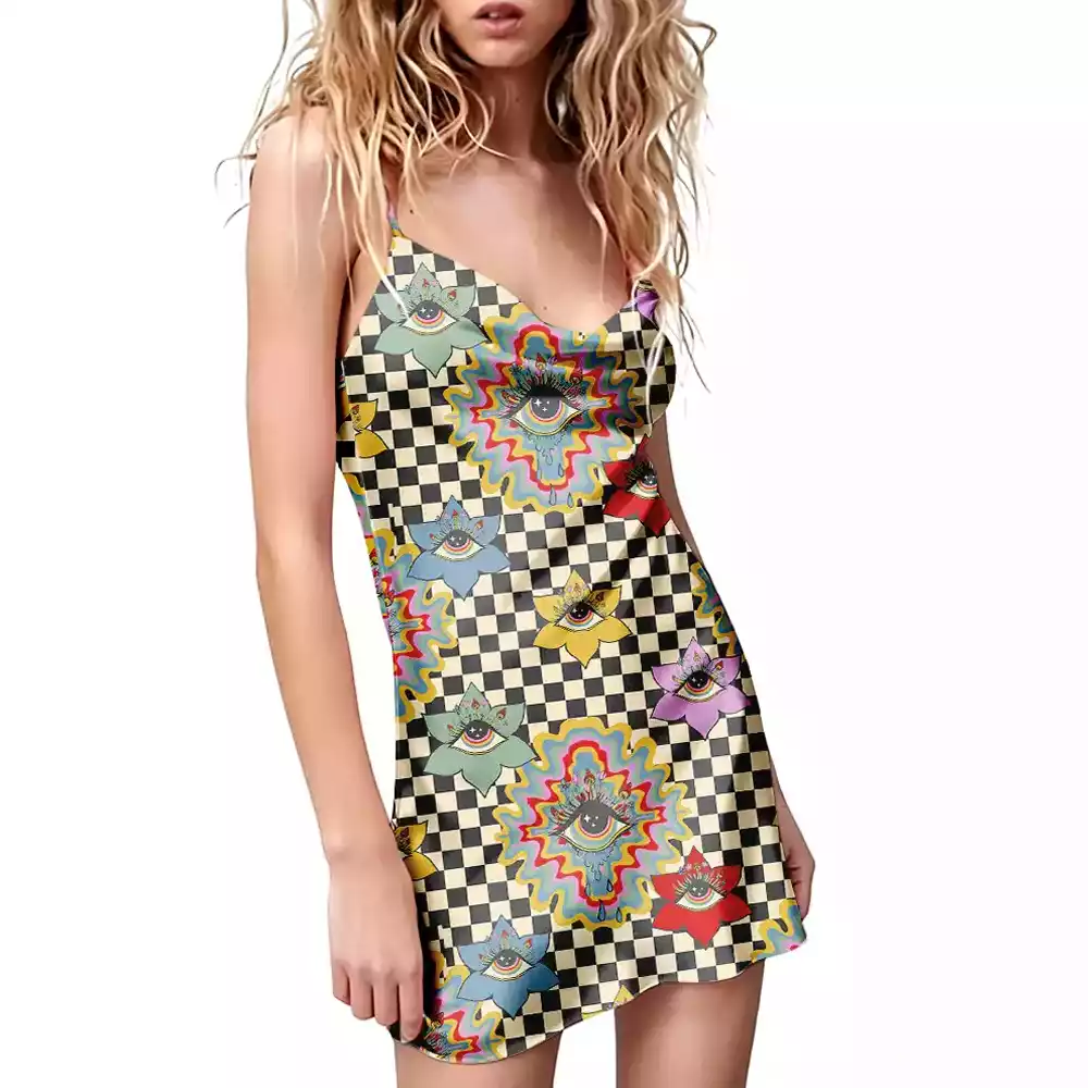 Soulisfree Third Eye Bloom Cowl Neck Satin Mini Dress
