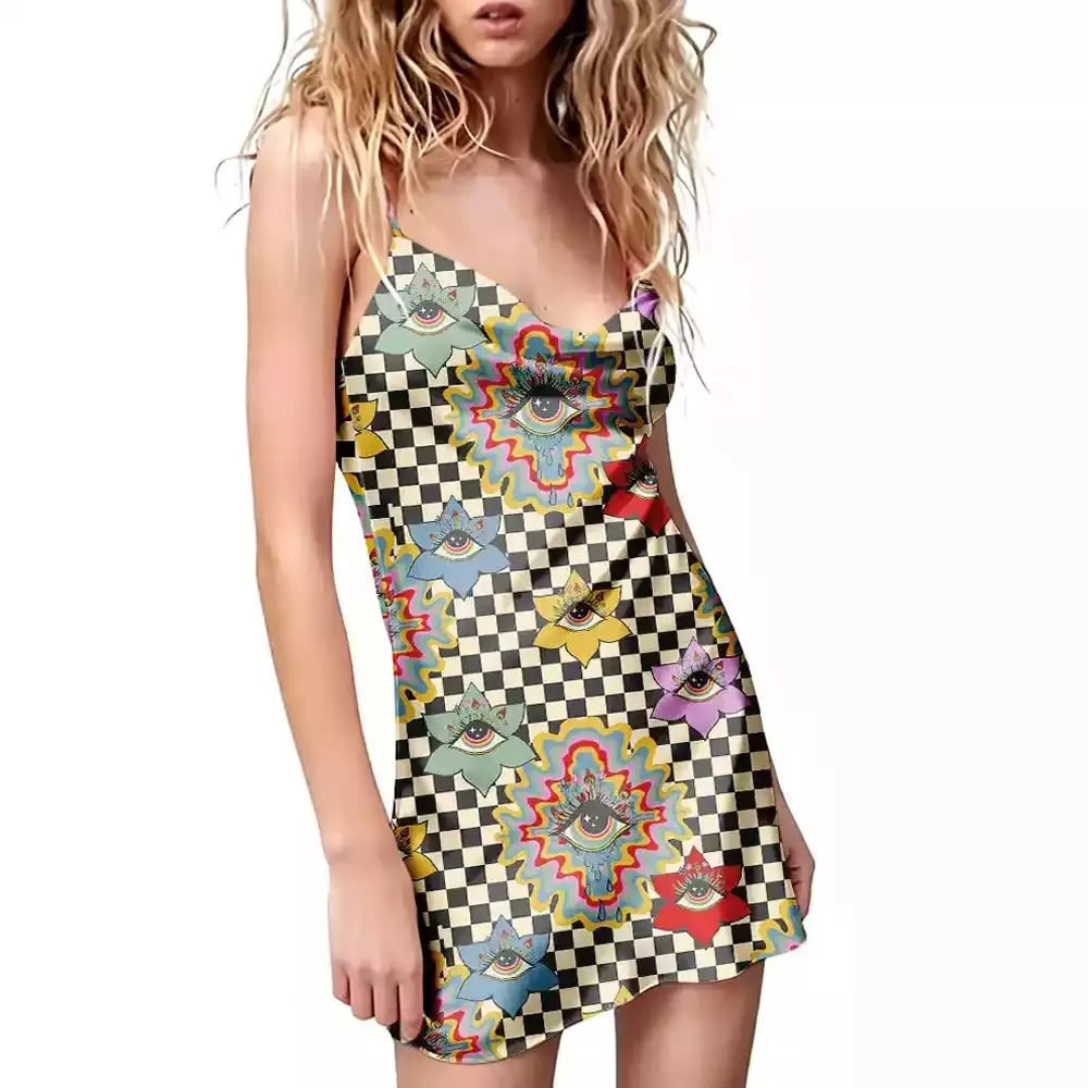 Soulisfree Third Eye Bloom Cowl Neck Satin Mini Dress