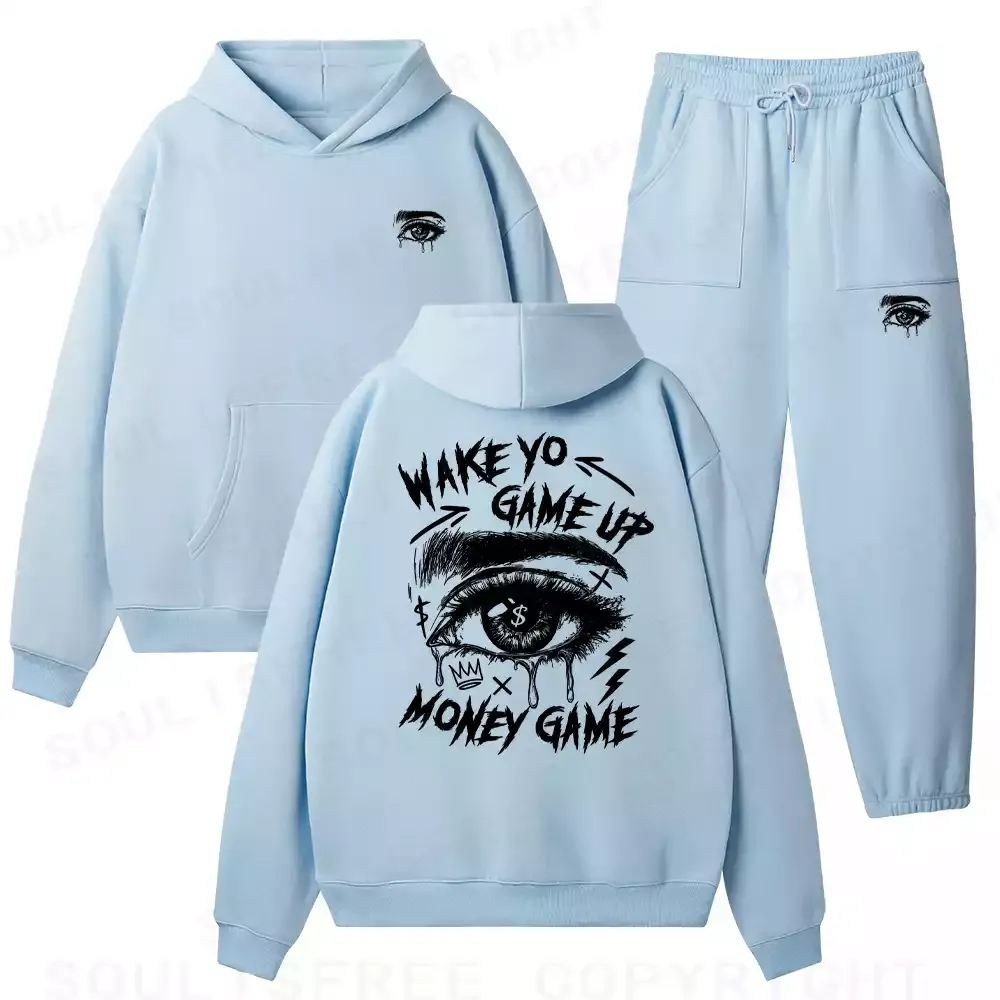 WAKE YO GAME UP Washed Fleece Hoodie Set