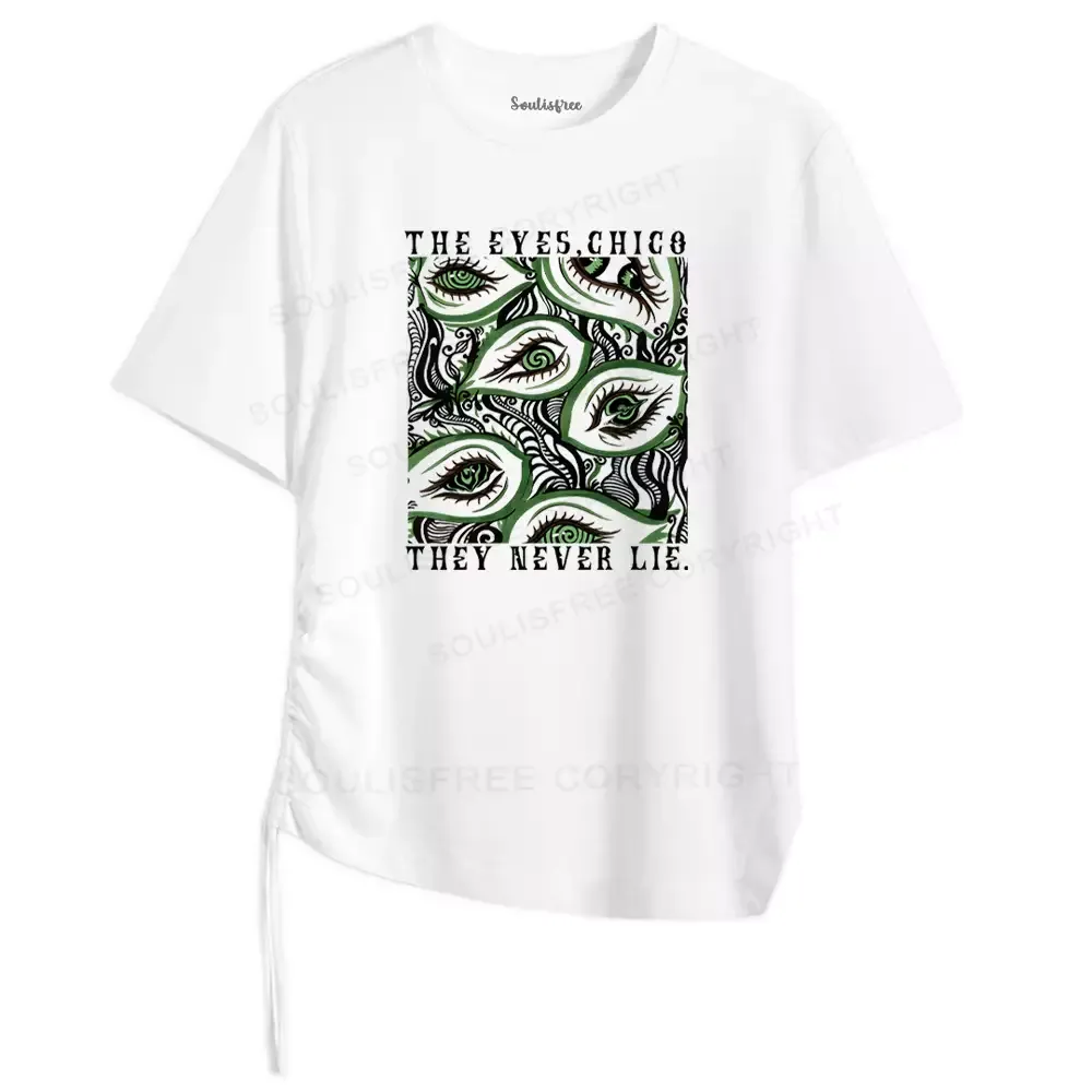 Designed The Eyes,Chico They Never Lie. Asymmetrical Top With Side Drawstring