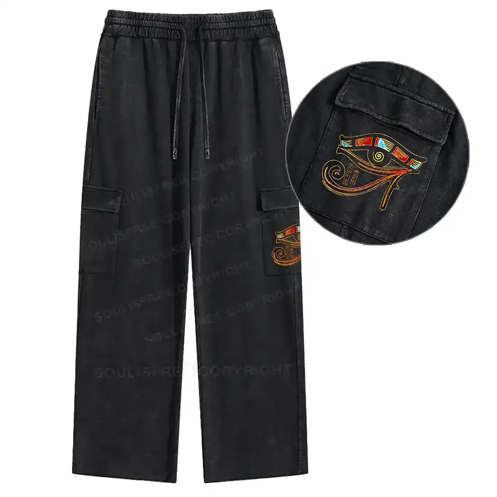Designed Eye Of Horus Washed Cargo pants