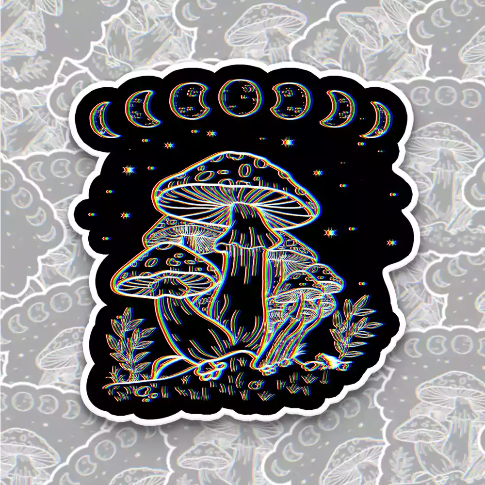 Lunar Phase Mushroom Hologram 1PCS Stickers