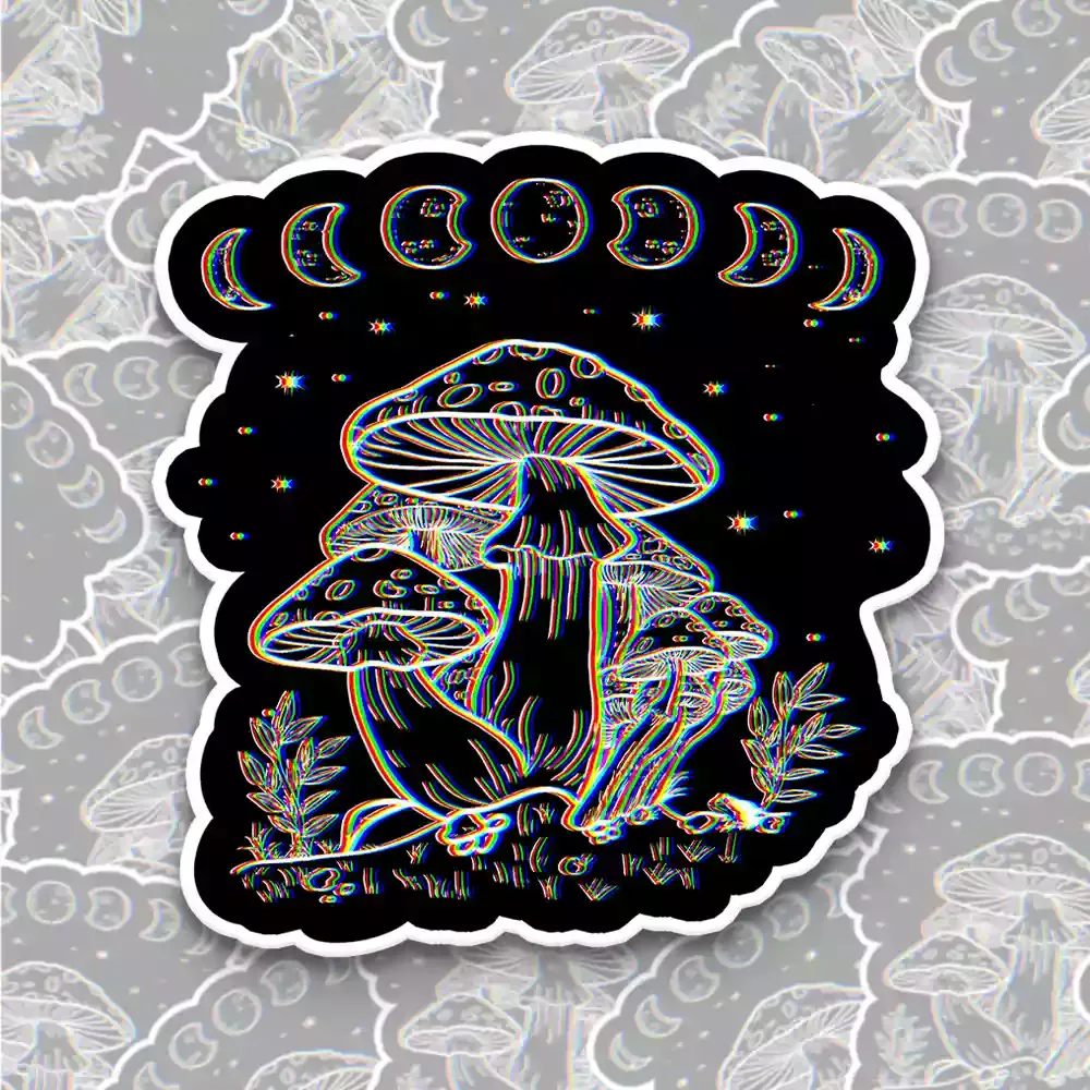 Lunar Phase Mushroom Hologram 1PCS Stickers
