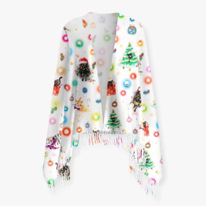 Soulisfree Whiskers And Christmas Wishes Fuzzy Fringed Scarf