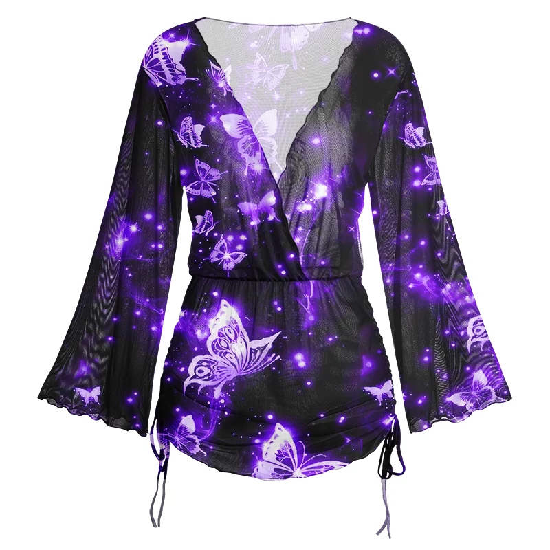 Soulisfree Neon Butterfly Sheer Mesh Cover Up