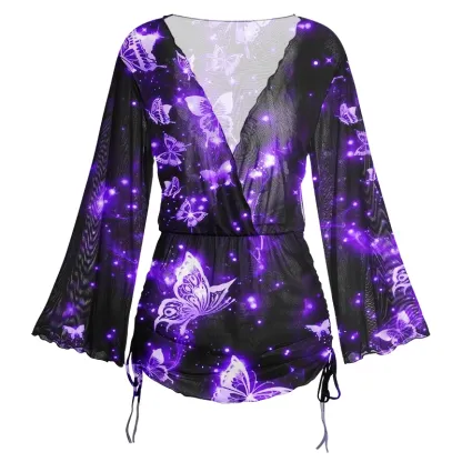 Soulisfree Neon Butterfly Sheer Mesh Cover Up