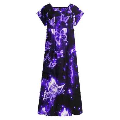 Soulisfree Neon Butterfly  Square Neck Maxi Dress
