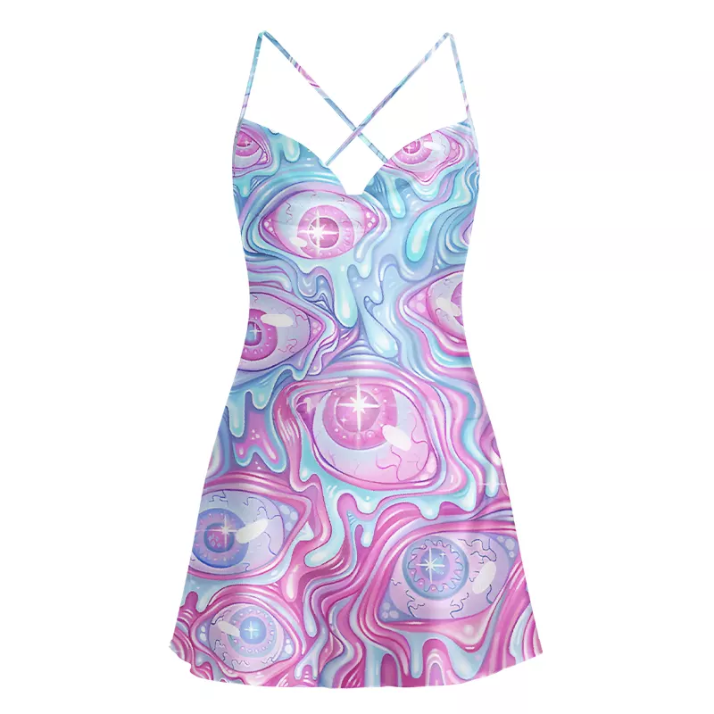 Soulisfree Pastel Flow Ocular Cowl Neck Satin Mini Dress