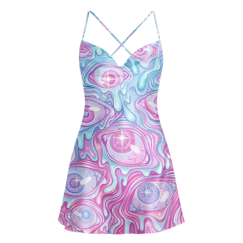 Soulisfree Pastel Flow Ocular Cowl Neck Satin Mini Dress