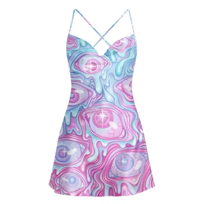 Soulisfree Pastel Flow Ocular Cowl Neck Satin Mini Dress