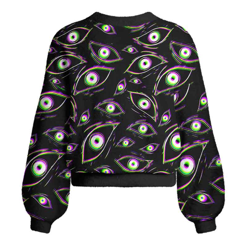 Soulisfree Glitch Vision Women's Fuzzy Cardigan Sweater