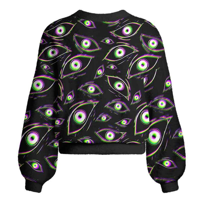 Soulisfree Glitch Vision Women's Fuzzy Cardigan Sweater