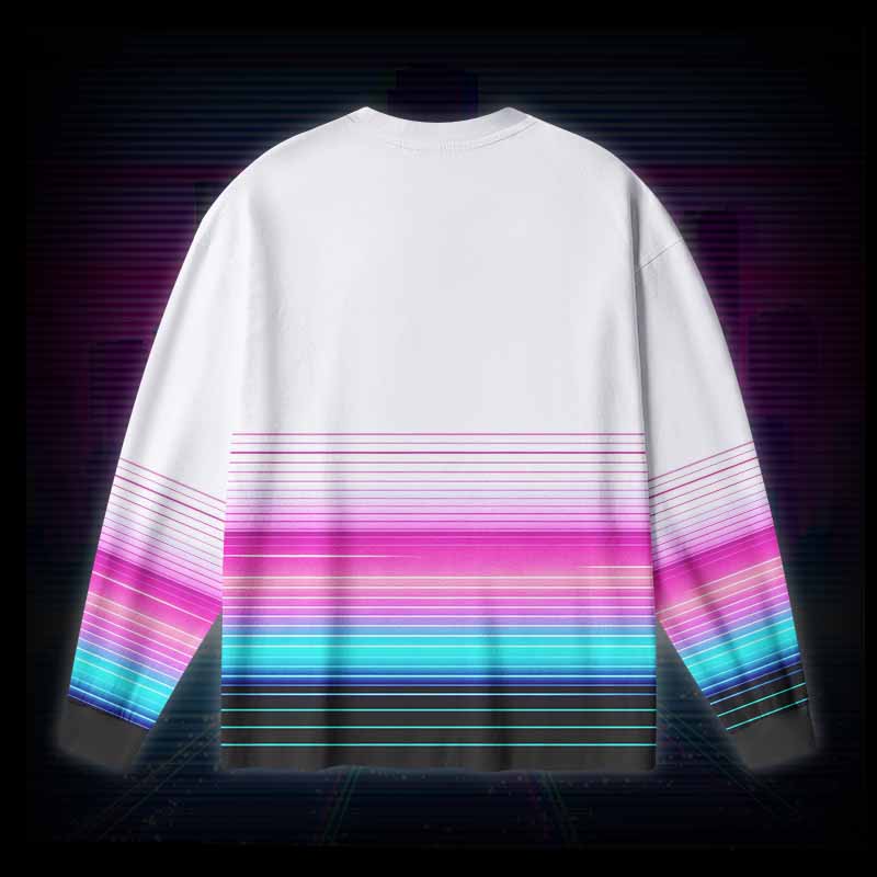 Soulisfree Vaporwave Pink Blue Fade Long Sleeve Cotton Tee