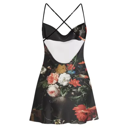 Soulisfree Dark Bouquet Satin Mini Dress
